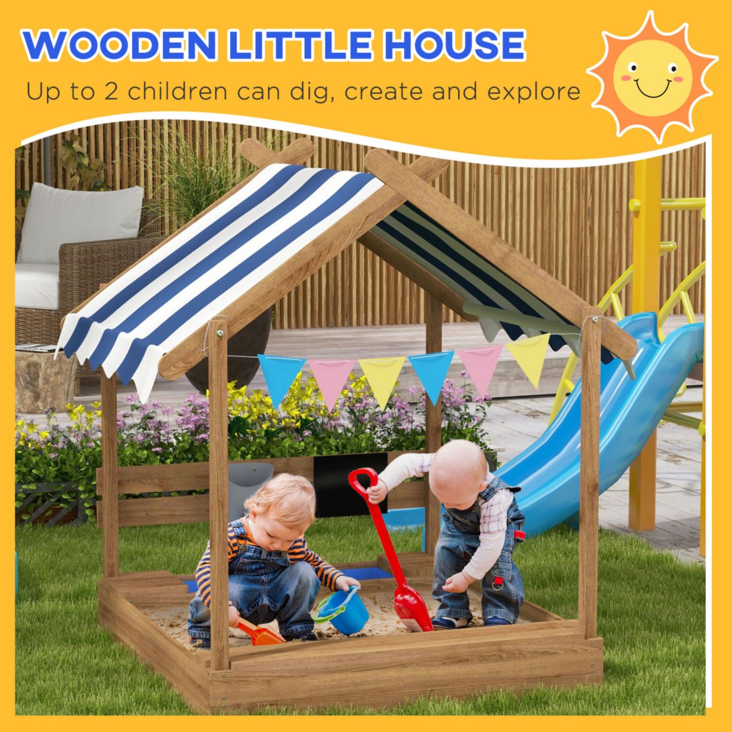 Детская игрушка Streamdale Furniture Canopy House Design Wooden Sandbox, 250 lbs Capacity, 3–7 лет, цвет: Коричневый — фото 4
