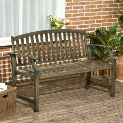 46" Outdoor Garden Bench, Metal Bench, Wood Look Slatted Frame Furniture for Patio, Park, Porch, Lawn, Yard, Deck, Black