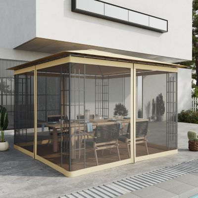 10' x 10' Replacement Mesh Sidewall Netting for Patio Gazebos and Canopy Tents with Zippers (Sidewall Only), Beige