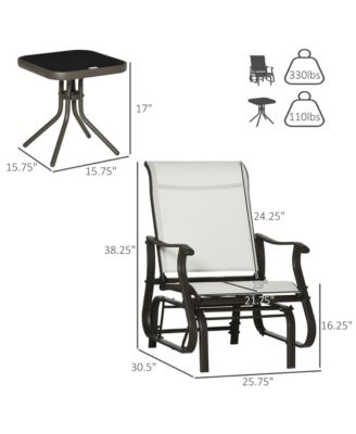 3-Piece Outdoor Gliders Set Bistro Set with Steel Frame, Tempered Glass Top Table for Patio, Garden, Backyard, Lawn, Cream White
