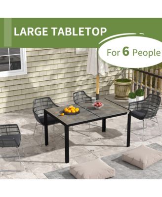 Outdoor Dining Table for 6 People, Aluminum Rectangular Patio Table with Faux Wood Tabletop for Backyard, Lawn, Balcony, Poolside, 55" x 35.5", Gray