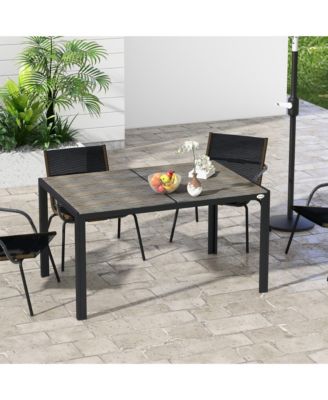 Outdoor Dining Table for 6 People, Aluminum Rectangular Patio Table with Faux Wood Tabletop for Backyard, Lawn, Balcony, Poolside, 55" x 35.5", Gray