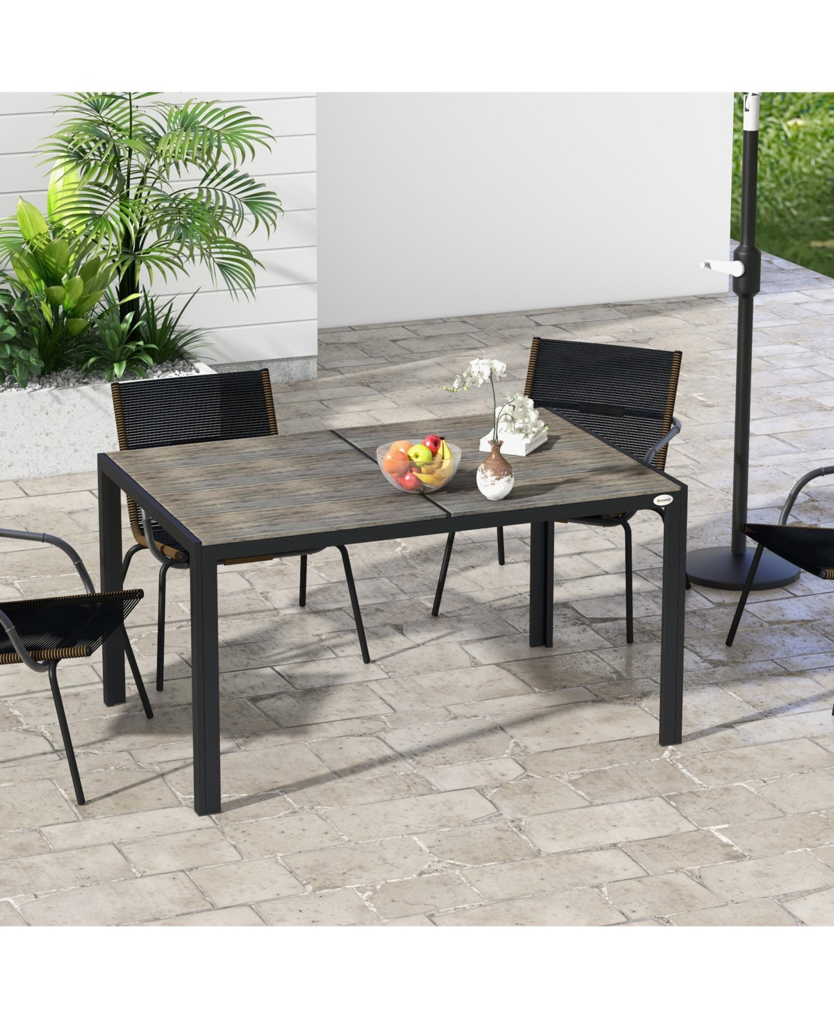 Streamdale Furniture Outdoor Dining Table for 6 People, Aluminum Rectangular Patio Table with Faux Wood Tabletop for Backyard, Lawn, Balcony, Poolside