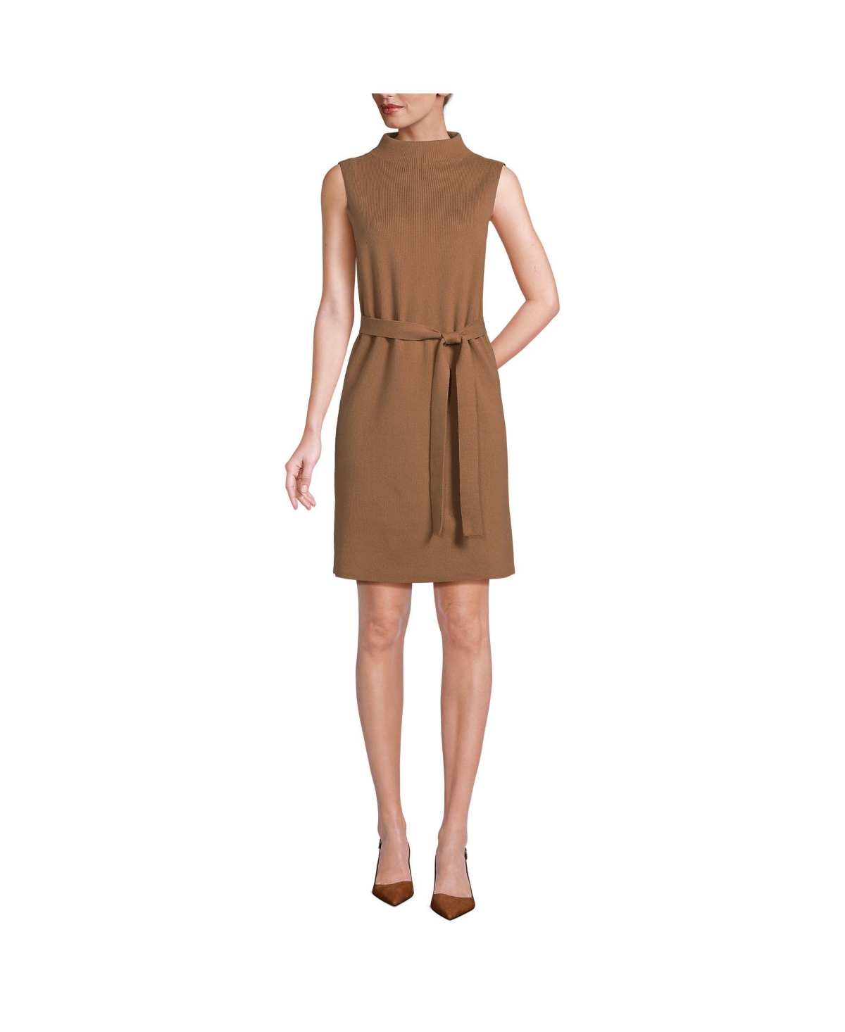 Lands' End Women's Cotton Blend Short Sleeve Mock Neck Sweater Dress
