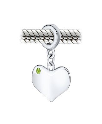 Crystal Accent Dangle Heart Shape Charm Bead .925 Sterling Silver