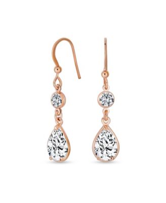 Multi Tear Drops Rose Gold Plated Brass Chain Cubic Zirconia Necklace Earrings Set