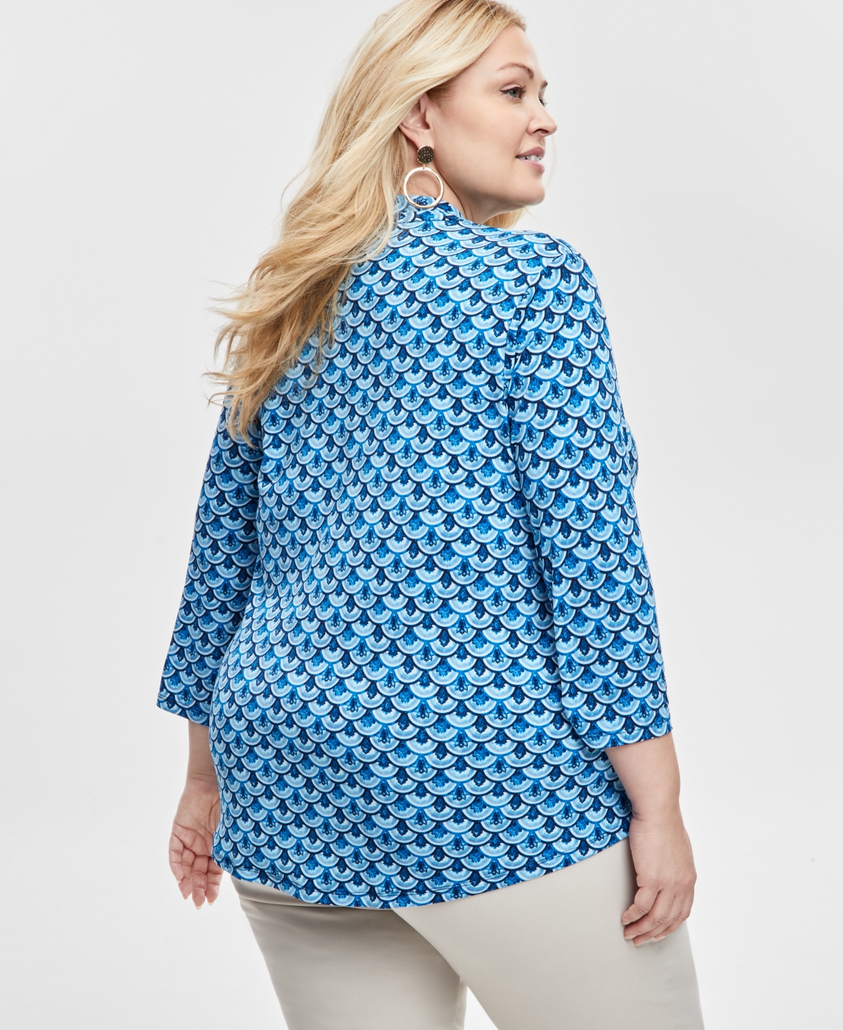Shop Jm Collection Women's Print V-neck 3/4-sleeve Top, Exclusively At Macy's In Indigo Bunt