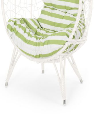 Chic Teardrop Chair Faux Rattan Weave, Plush Cushion, Abstract Mesh