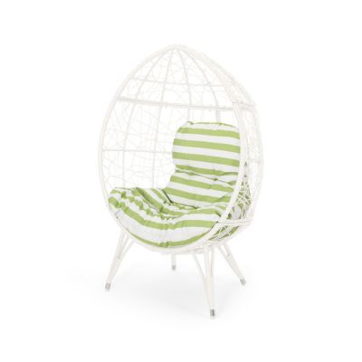 Chic Teardrop Chair Faux Rattan Weave, Plush Cushion, Abstract Mesh