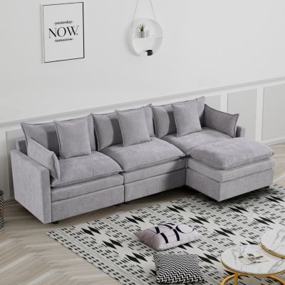 Streamdale Modern Chenille L-Shape Sectional Sofa with Chaise & Ottomans