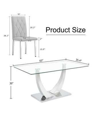 Table and chair set, modern dining table, tempered glass tabletop and silver-colored leg table, soft and comfortable dining chair, perfect for dinner, meetings, home and office decor