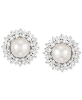 Cultured Freshwater Pearl (6mm) & Lab Grown Diamond (3/4 ct. t.w.) Halo Stud Earrings in 14k White Gold