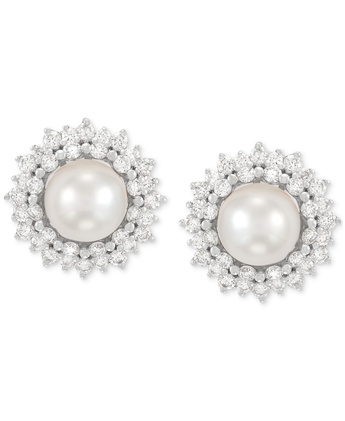 Grown With Love Cultured Freshwater Pearl (6mm) & Lab Grown Diamond (3/4 Ct. T.w.) Halo Stud Earrings In 14k White G In White