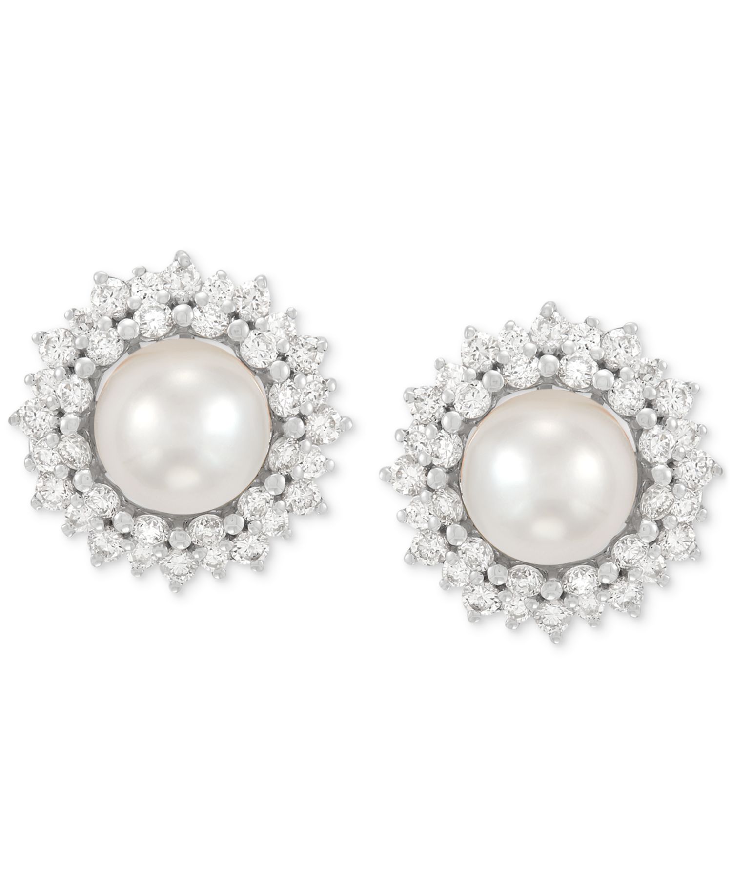 Cultured Freshwater Pearl (6mm) & Lab Grown Diamond (3/4 ct. t.w.) Halo Stud Earrings in 14k White Gold