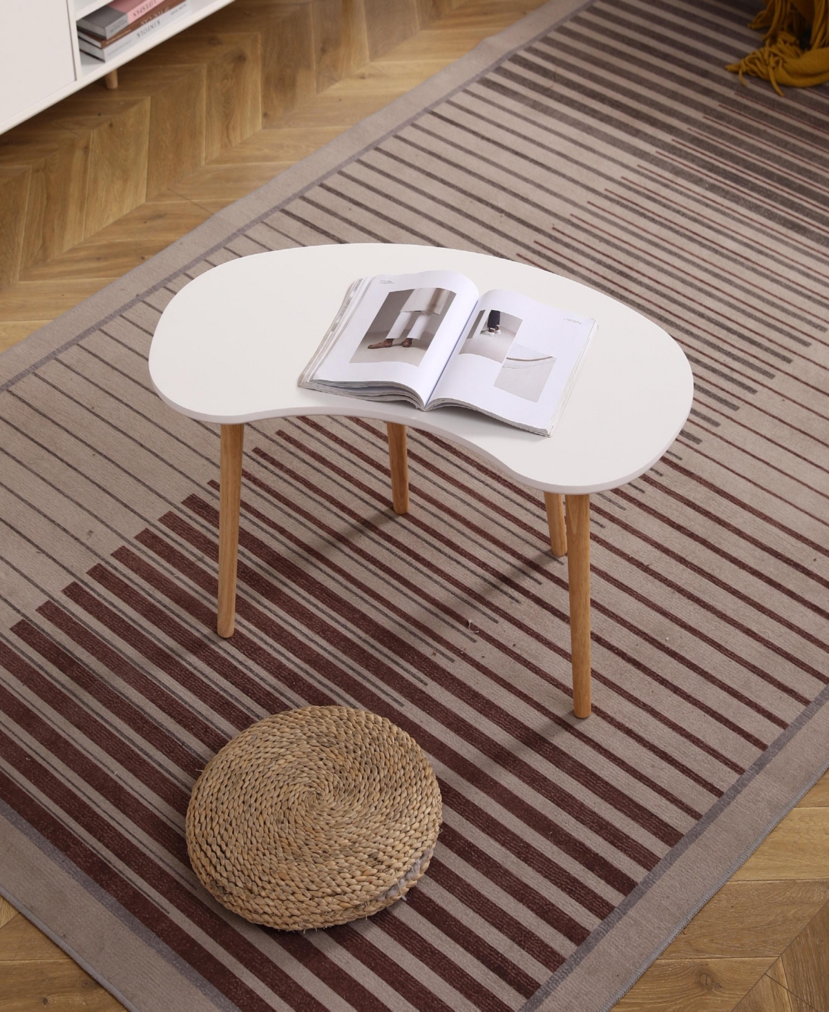 Streamdale Furniture Nut Shape Coffee Table with Solid Wood Legs, 35x21 Inches