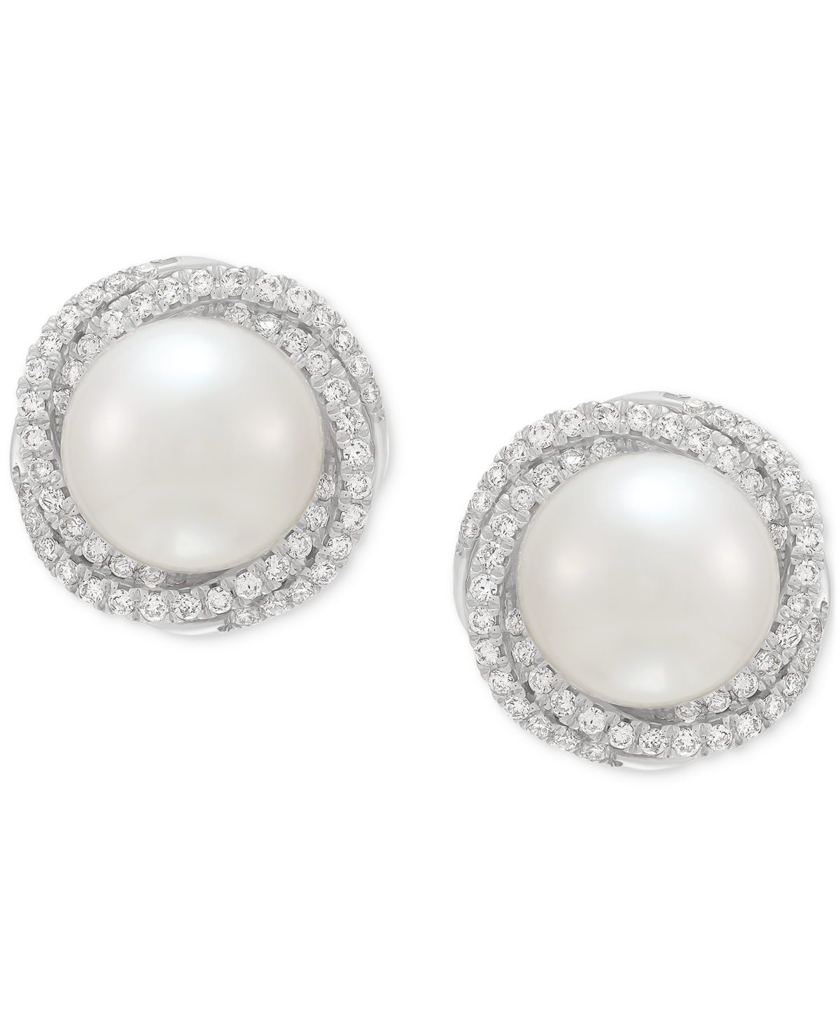 Grown With Love Cultured Ming Pearl (6mm) & Lab Grown Diamond (3/4 Ct. T.w.) Love Knot Stud Earrings In 14k White Go In No Color