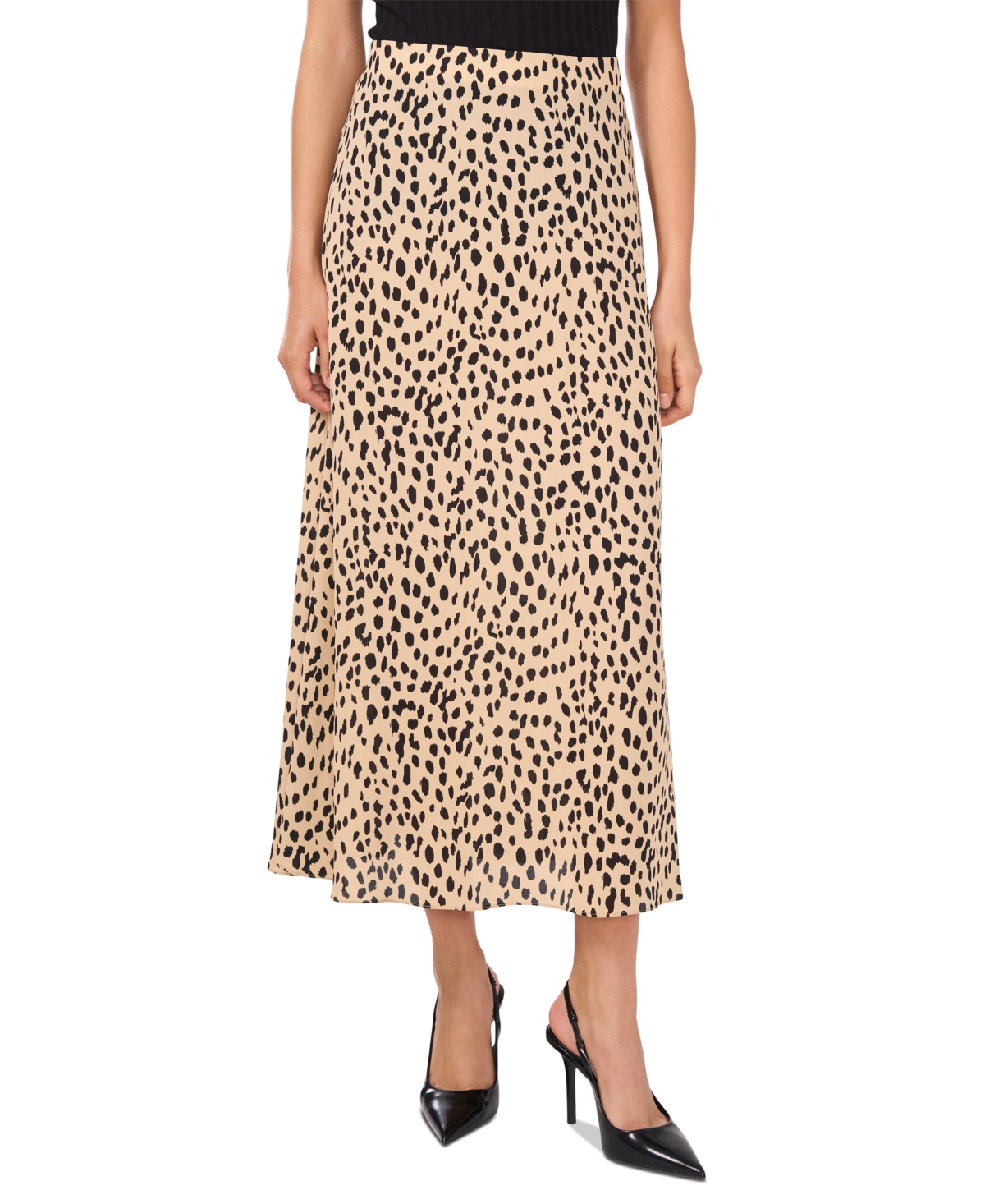 Shop Vince Camuto Women's Animal-print Pull-on Midi Skirt In Khaki Haze