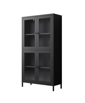 Black 4-Door Glass Display Cabinet