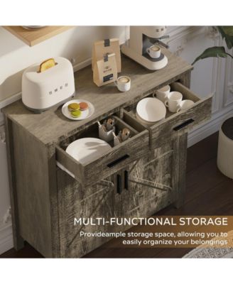 Grey Farmhouse Storage Cabinet with Drawers and Doors