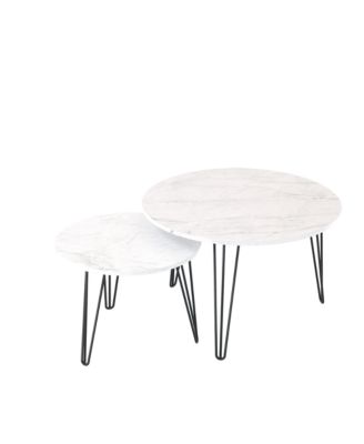 Round Nesting Coffee Table Set (2 Tables), Marble Top, Metal Base