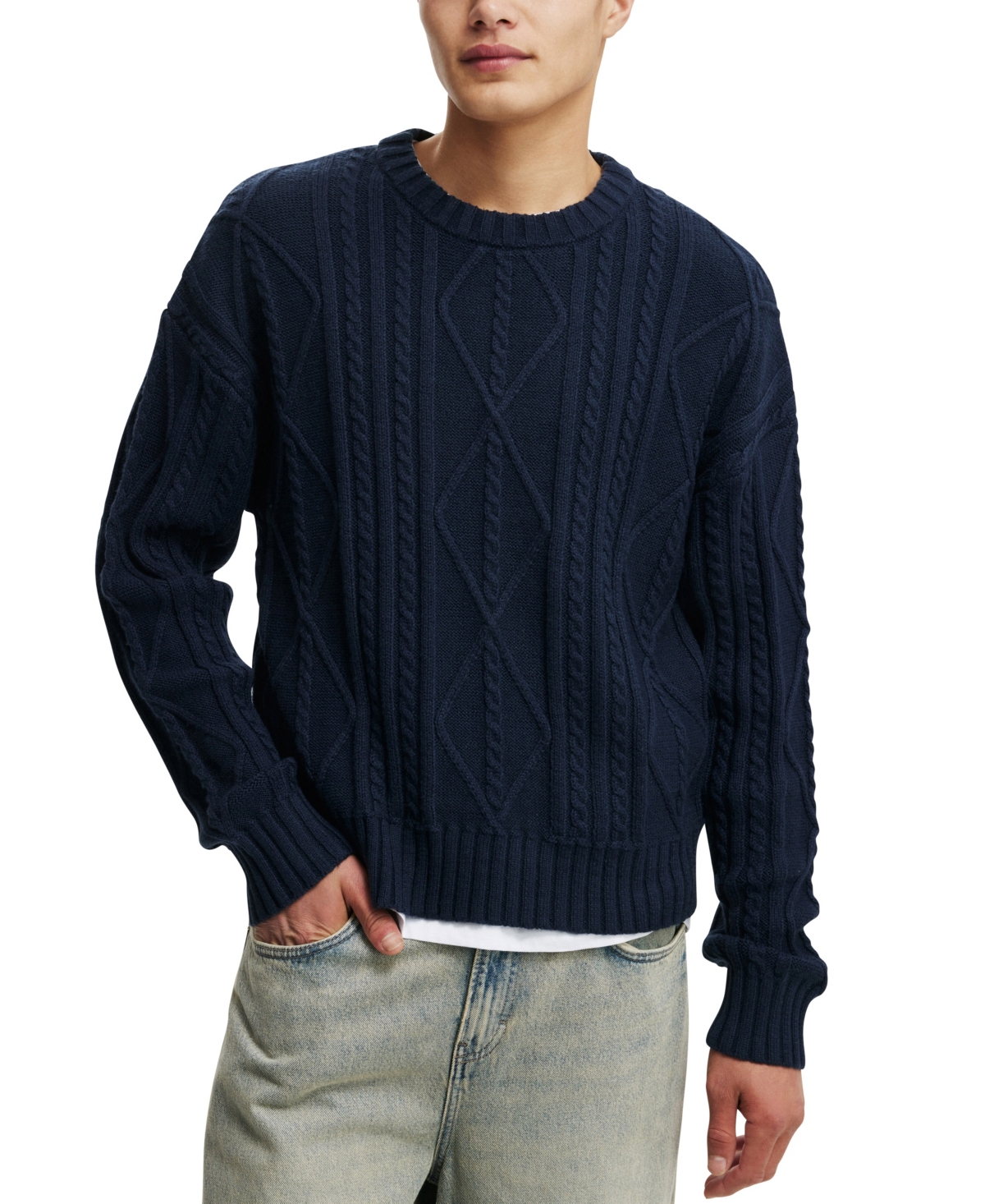COTTON ON MEN'S CABLE KNIT CREW SWEATER 