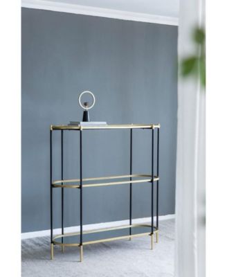 48.5x16.5x50" 3-Tier Metal Console Table, Black Gold Mirrored Shelf