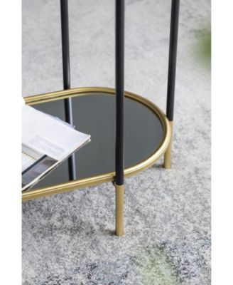 48.5x16.5x50" 3-Tier Metal Console Table, Black Gold Mirrored Shelf