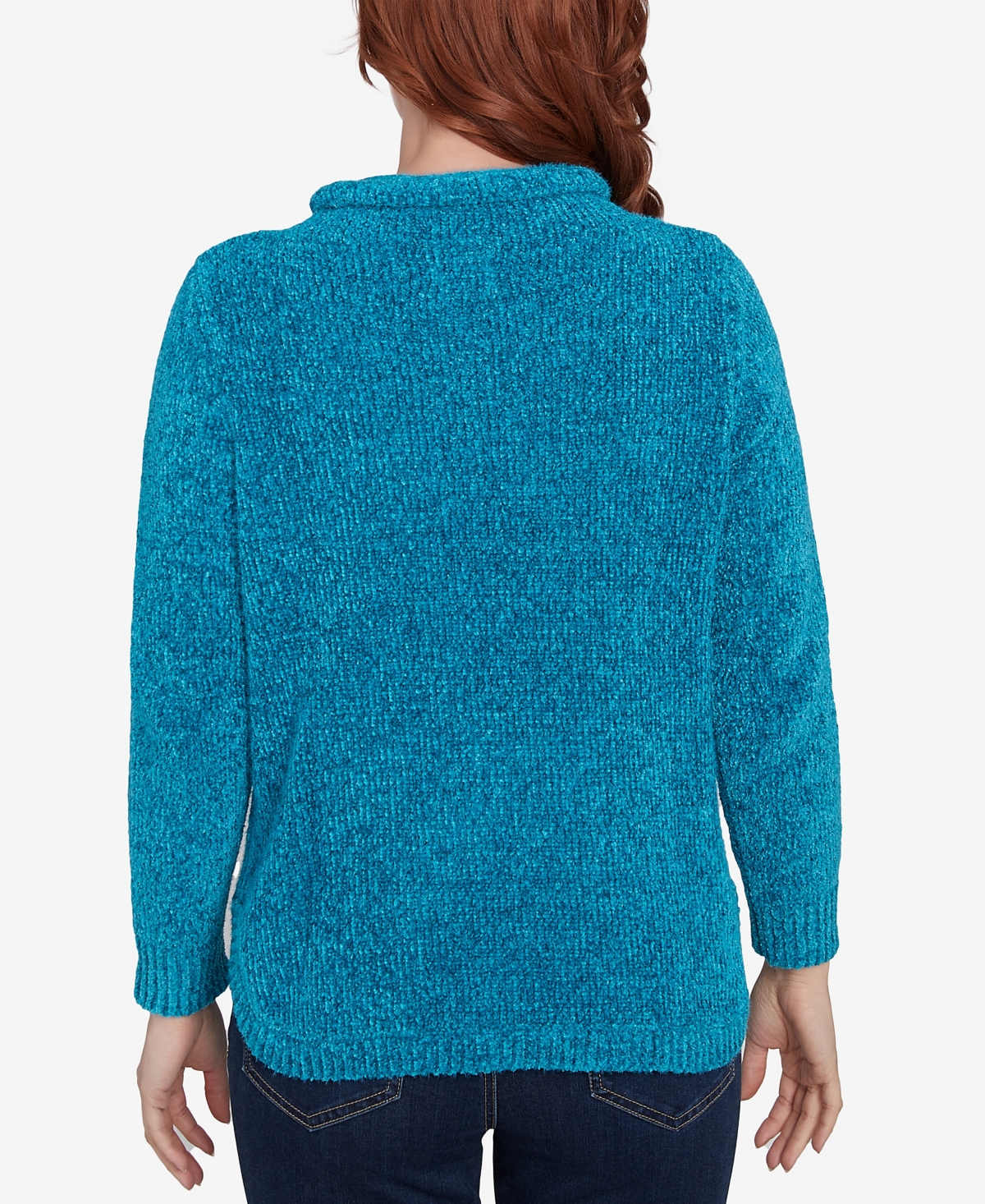 Ruby Rd. Petite Chenille Eyelash Pullover Pouch Pocket Funnel Neck Sweater