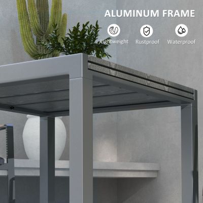 Extendable Outdoor Dining Table, 41"- 83" Aluminum Frame Patio Table with Wood Effect Steel Top, Rectangle Expandable Patio Table for 6-8, Dark Gray