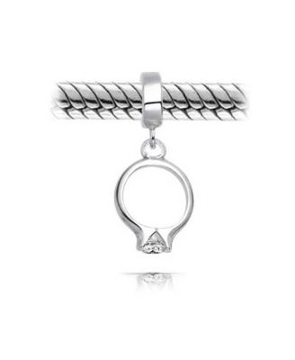 Ring Dangle Charm Bead Cubic Zirconia .925 Sterling Silver