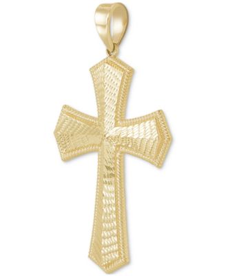 Men's Textured Raised Border Cross Pendant in 10k Gold