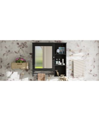 Wall Mounted Bathroom Storage Cabinet, Medicine Cabinets with large mirror door, adjustable shelves and three open storage levels(Not Include Bathroom Vanity