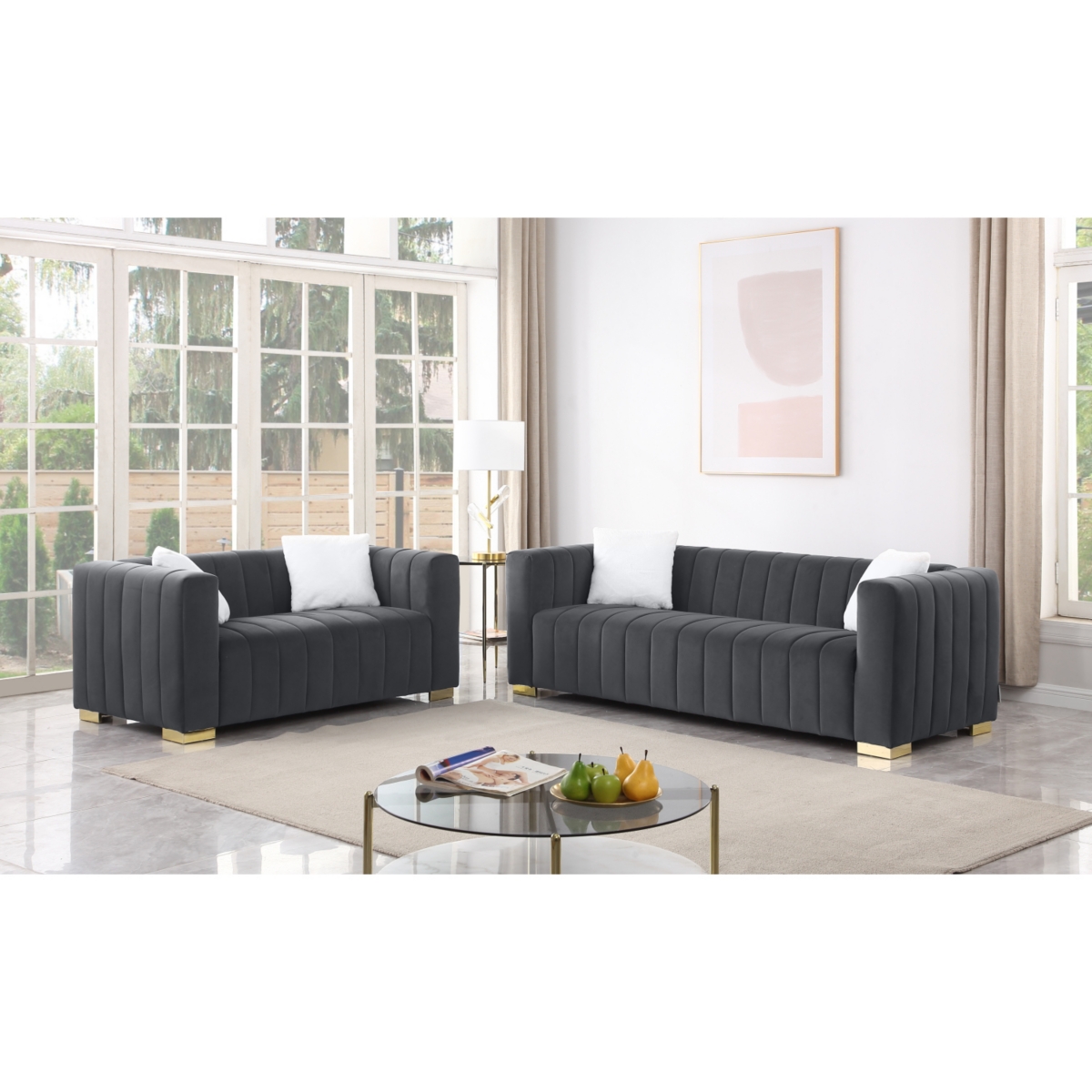 Streamdale Furniture A modern channel sofa take on a traditional Chesterfield, Grey color,3 seater