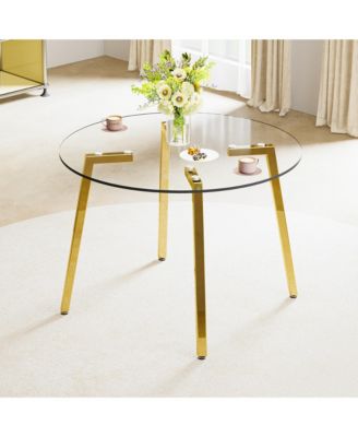Modern Round Glass Table, Gold Legs