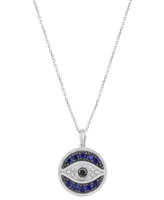 EFFY&reg; Sapphire (3/4 ct. t.w.) & Diamond (1/6 ct. t.w.) Evil Eye 18" Pendant Necklace in Sterling Silver