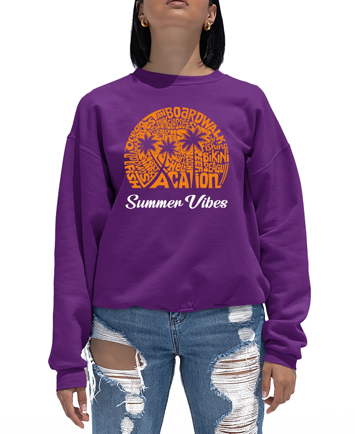 LA POP ART WOMEN'S SUMMER VIBES WORD ART CREWNECK SWEATSHIRT 