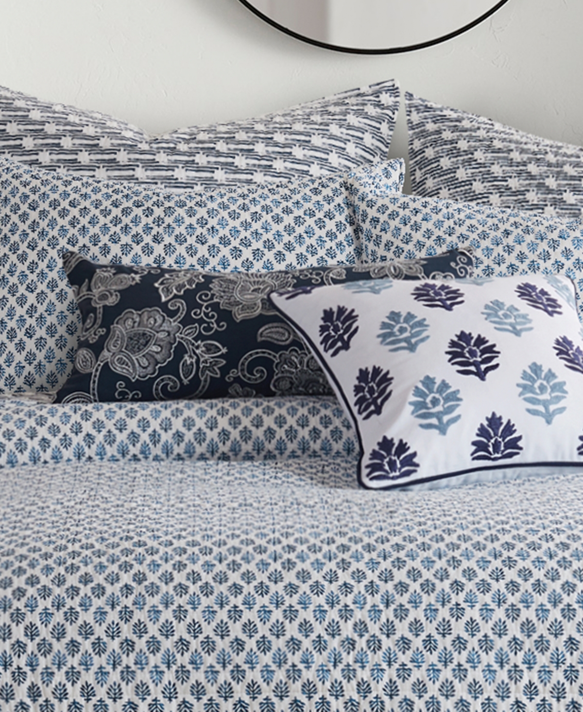 Levtex Aditya Floral Embroidered Decorative Pillow, 12" X 24" In Navy