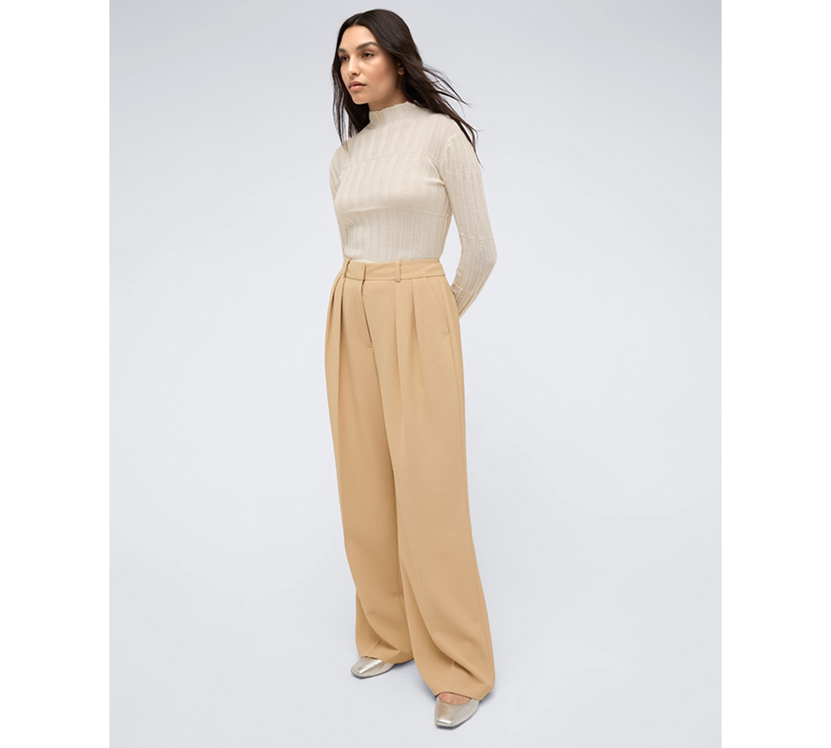 Kenneth Cole Women's High Rise Wide Leg Twill Pants