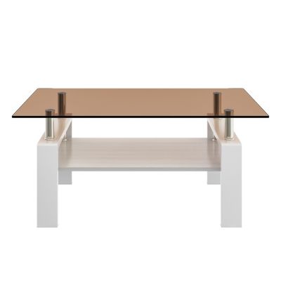 Streamdale Coffee Table – 1 Pc, Tempered Glass & MDF, Metal Legs, 2-Tier Modern Design, Smooth Edges, Living Room Furniture