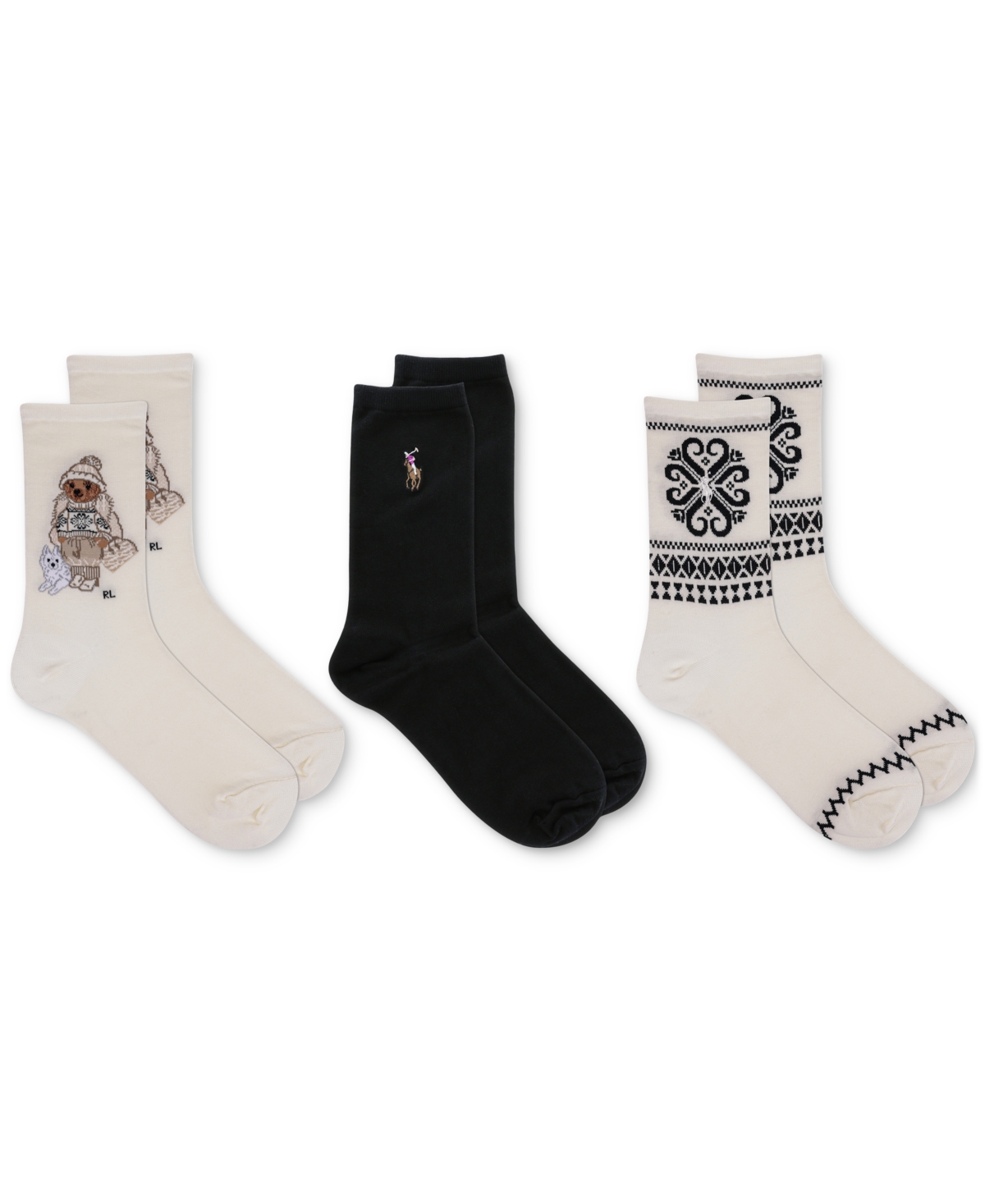 Polo Ralph Lauren Women's 3-pk. Winter Bear Socks In Assorted