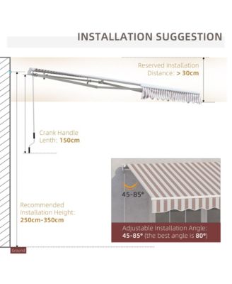 10' x 8' Retractable Awning, Patio Awnings, Sunshade Shelter w/ Manual Crank Handle, UV & Water-Resistant Fabric and Aluminum Frame for Deck, Balcony, Yard, Beige Stripes