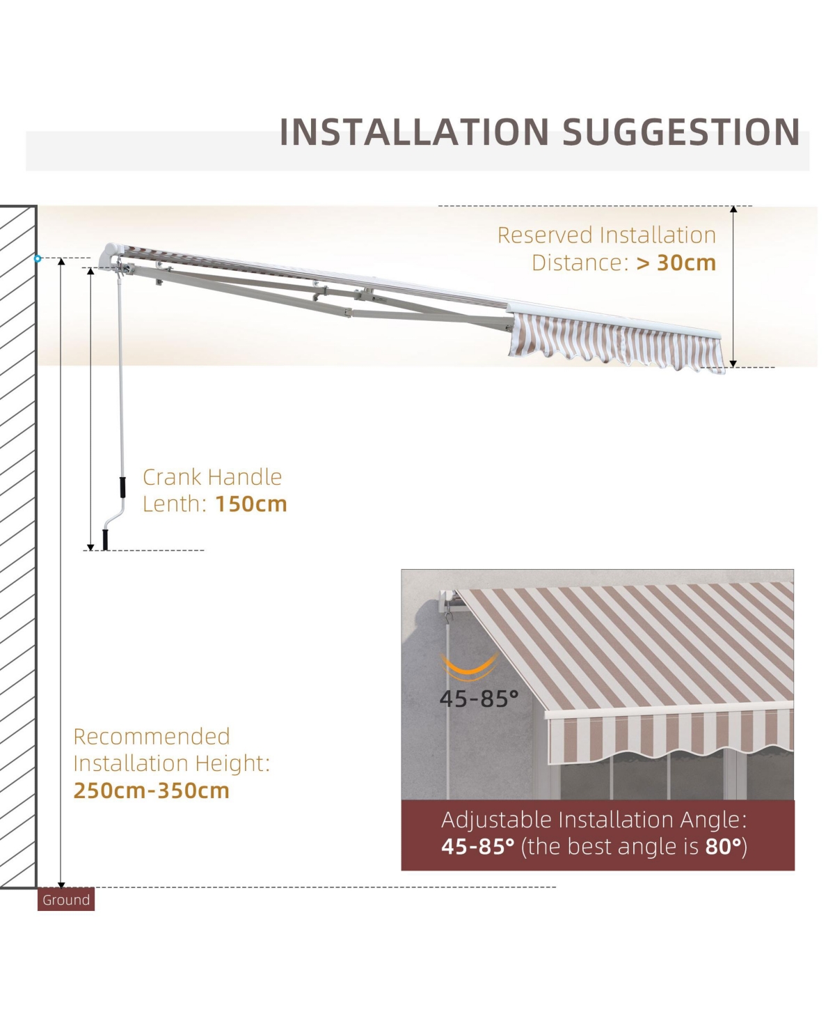 Streamdale Furniture 10' x 8' Retractable Awning, Patio Awnings, Sunshade Shelter w/ Manual Crank Handle, Uv & Water-Resistant Fabric and Aluminum Fra