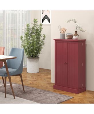 41" Kitchen Pantry Storage Cabinet, Freestanding Kitchen Cabinet with 12 Door Shelves, Double Doors, 5-tier Shelving and Adjustable Shelves, Painted Red