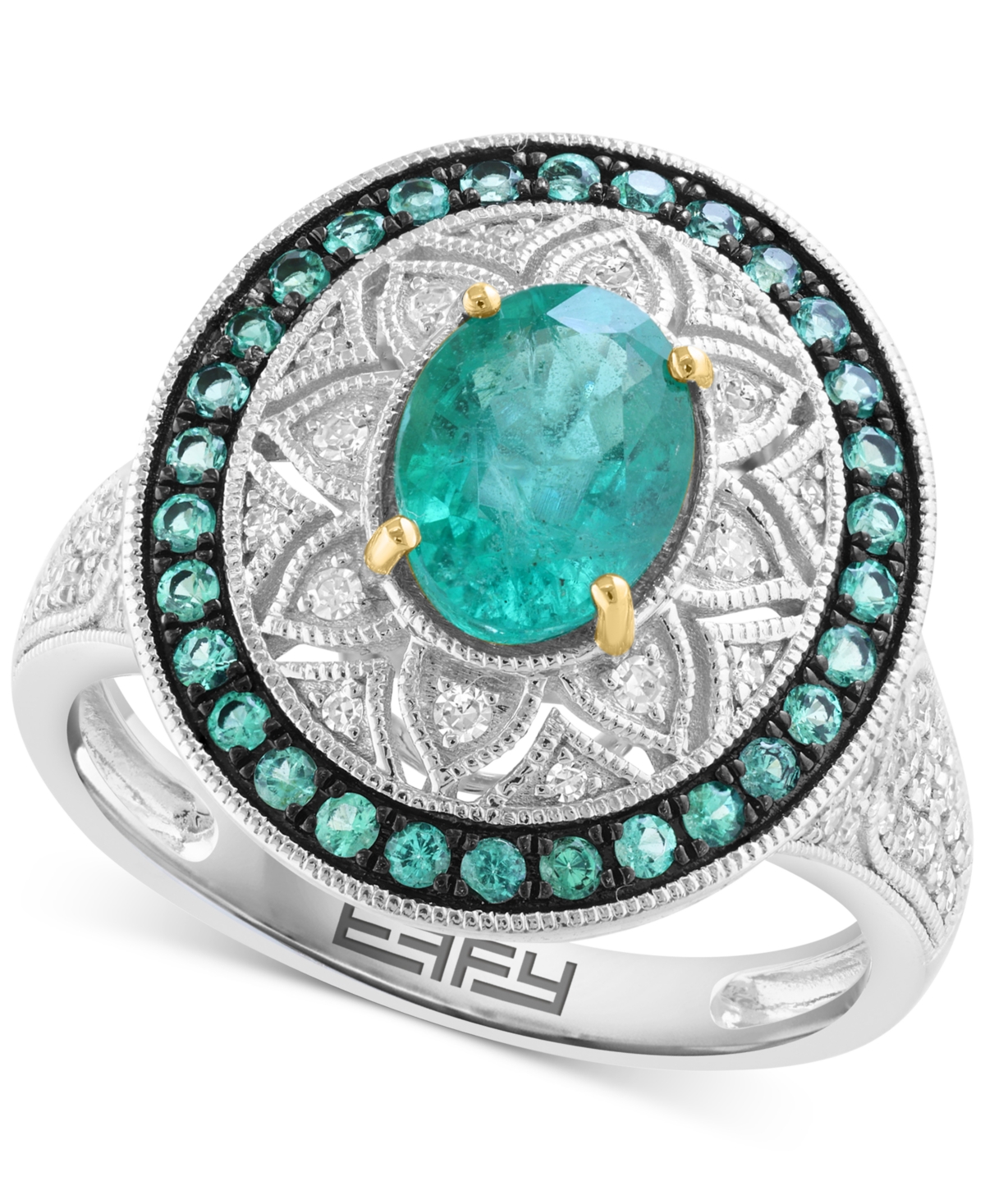EFFY COLLECTION EFFY EMERALD (1-1/2 CT. T.W.) & DIAMOND (1/3 CT. T.W.) RING IN STERLING SILVER 