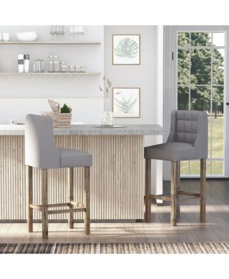 AOSOM BUSINESS Modern Bar Stools, Tufted Upholstered Barstools, Pub Chairs with Back, Rubber Wood Legs for Kitchen, Dinning Room, Set of 2, Grey