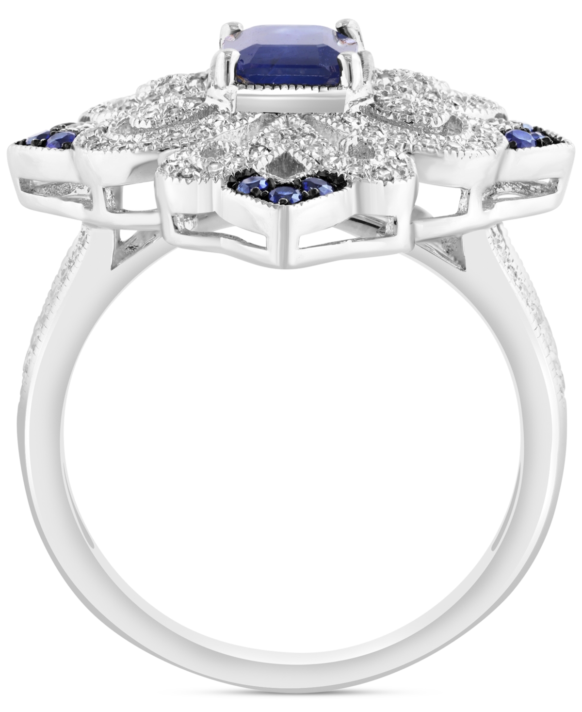 Effy Collection Effy Sapphire (1-1/6 Ct. T.w.) & Diamond (3/8 Ct. T.w.) Statement Ring In Sterling Silver In Sapphire