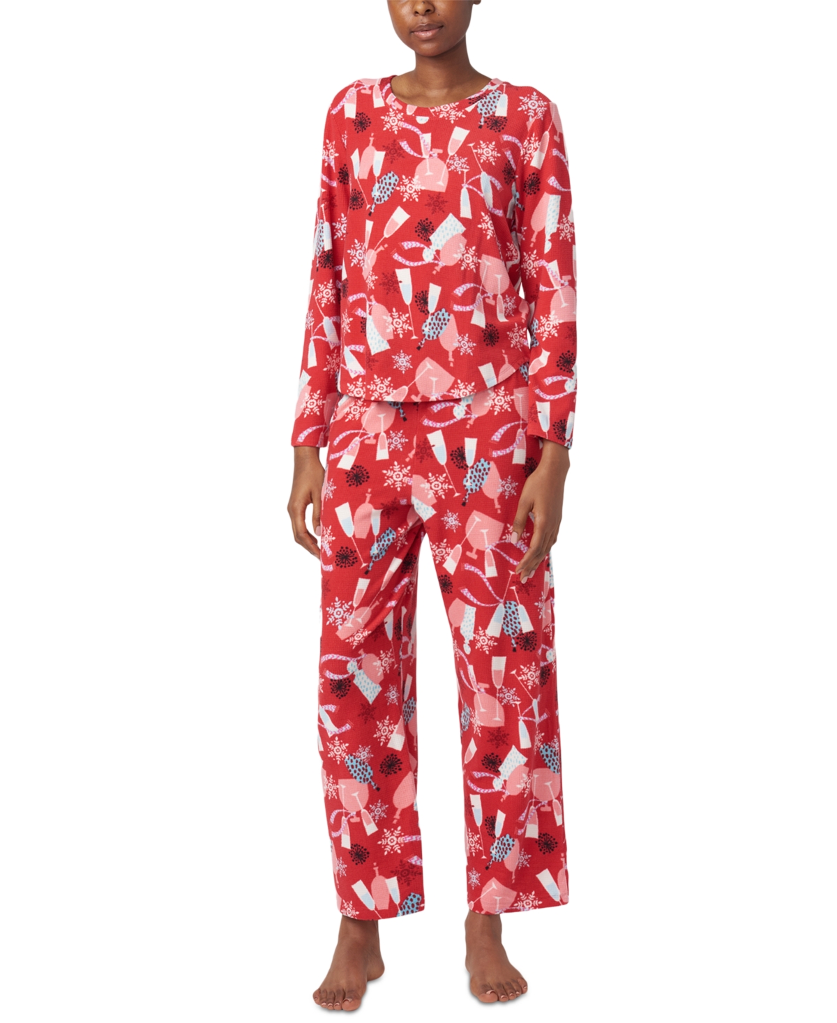 Hue Women's Waffle Fleece Pj Set In Barbados Cherry
