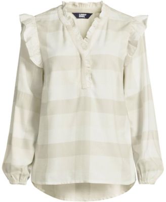 Women's Plus Size Ruffle Front Flannel Popover Blouse