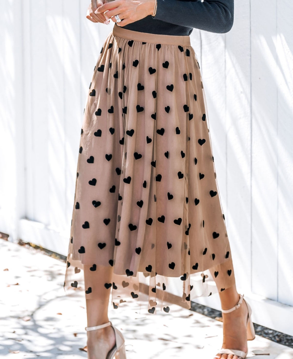 Cupshe Women's Heart Print Mesh Midi Skirt