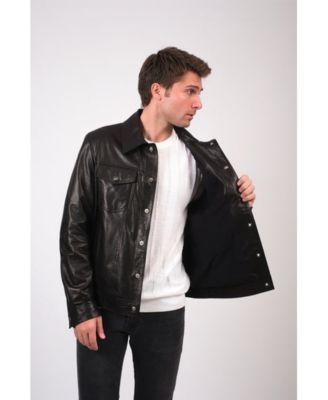 Men's Leather Jacket, Black, Created for Macy's